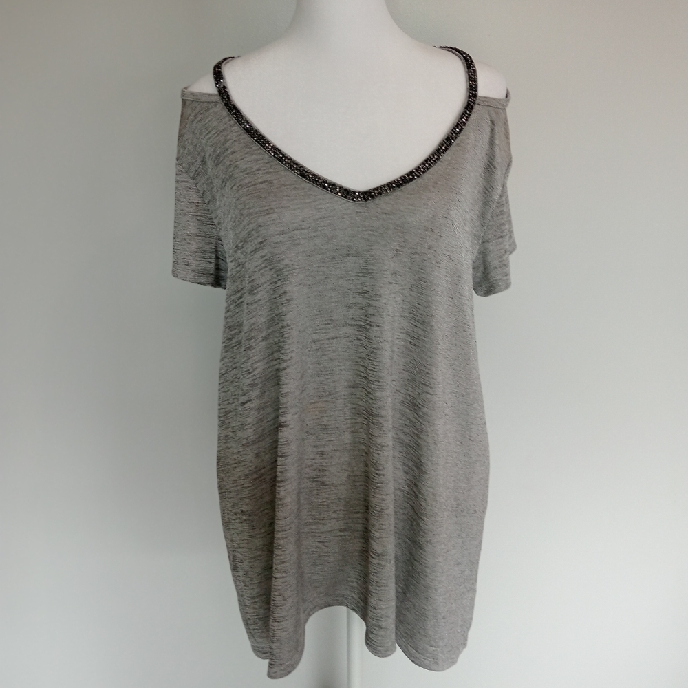 Juicy Couture Gray Beaded Short Sleeve Top